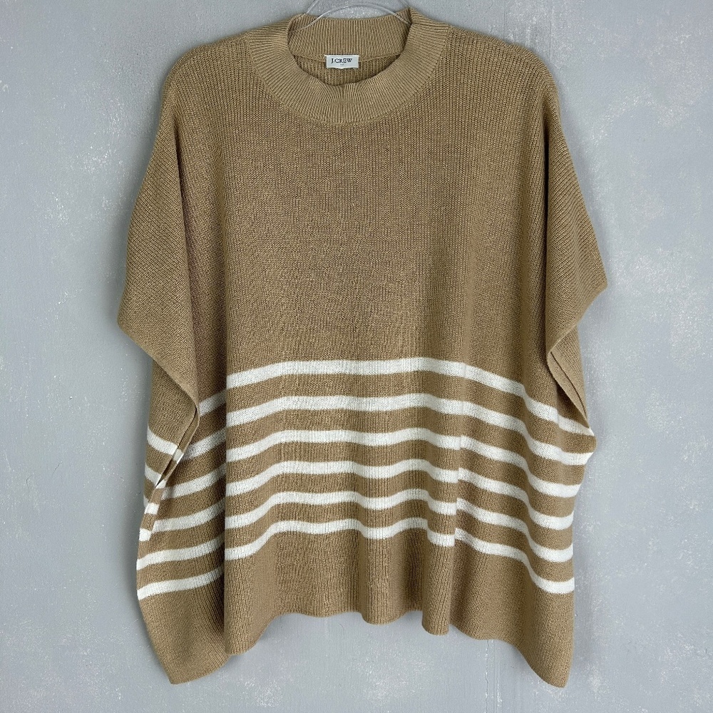 J. Crew Factory knit poncho one size tan striped cotton wool lightweight